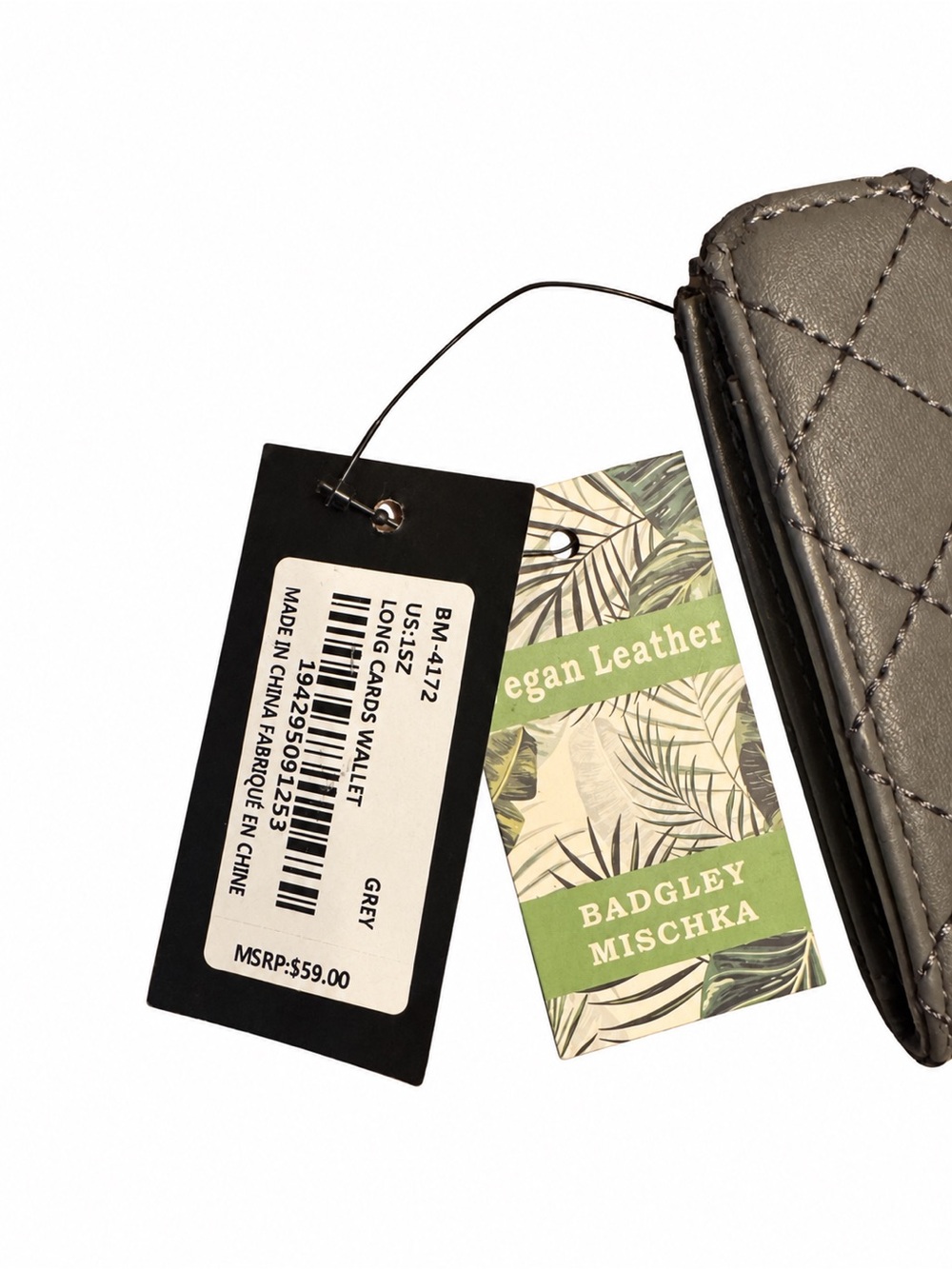 Badgley Mischka Gray Quilted Vegan Leather Long Card Wallet NWT Flaw - Picture 3 of 7